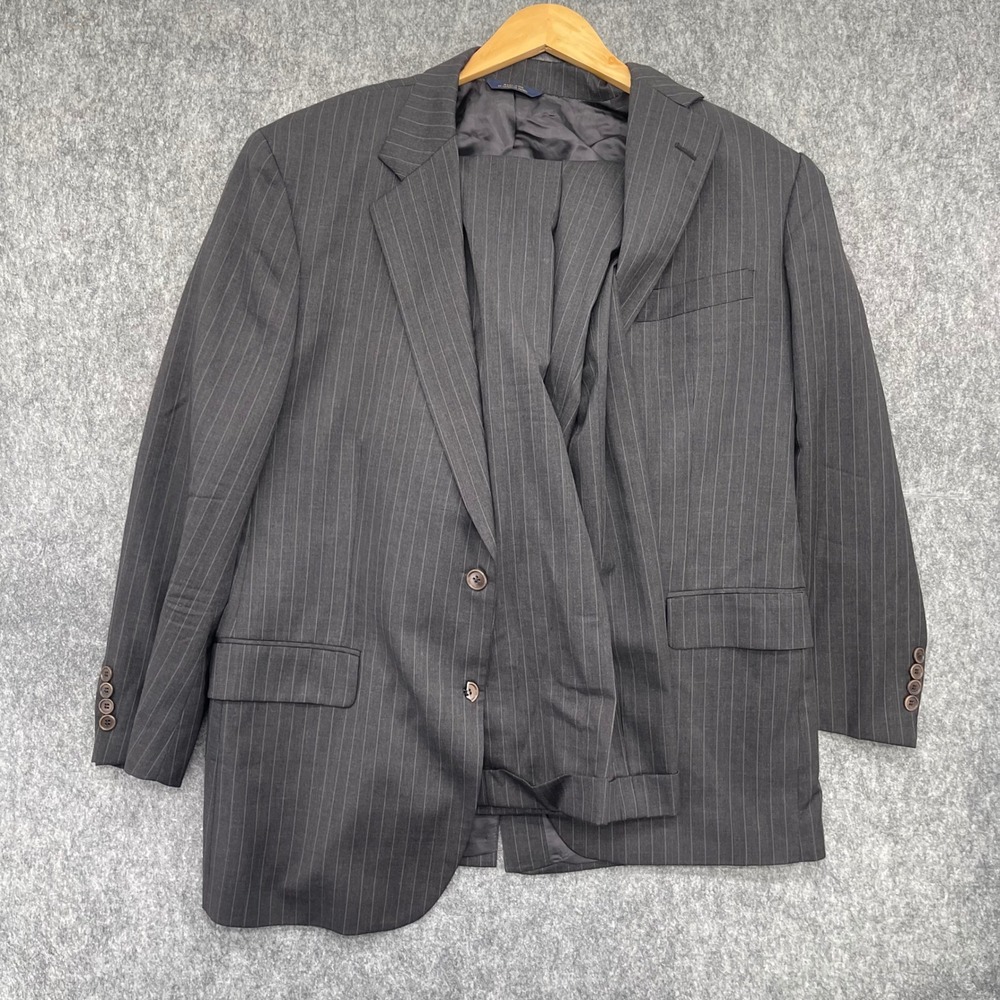 Brooks Brothers 1818 Madison Suit Mens 43R 38W Charcoal Grey Pinstripe Wool